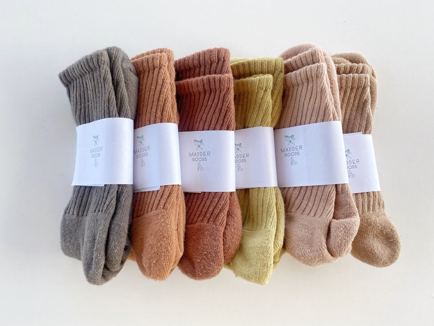 Various natural dyes on cotton socks